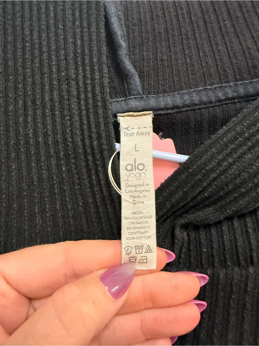 ALO Yoga Black Ribbed Cropped Hoodie
